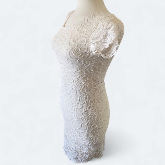 CISONO White Ivory Flutter Sleeve Sheath Dress for Wedding Guests Size M - Picture 5 of 7